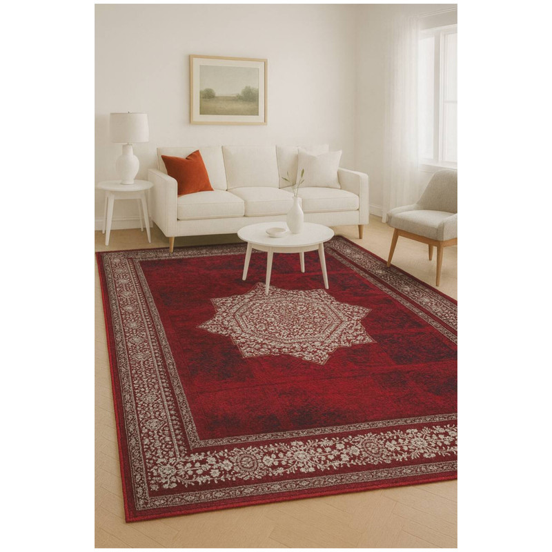فرش ماشینی 1200 شانه زمینه لاکی حاشیه کرم مدل  گیتی لاکی 1200 شانه تراکم 3600