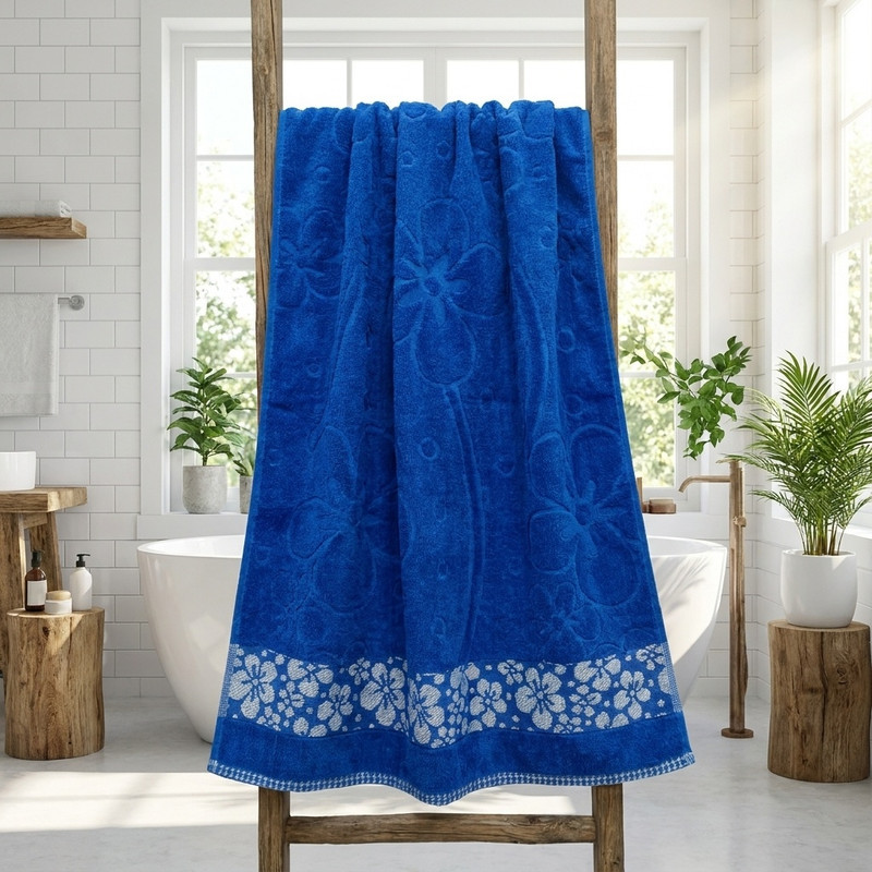 حوله حمام هنرمند طرح نیلوفر کد HS-2025 سایز 100x150 سانتی متر