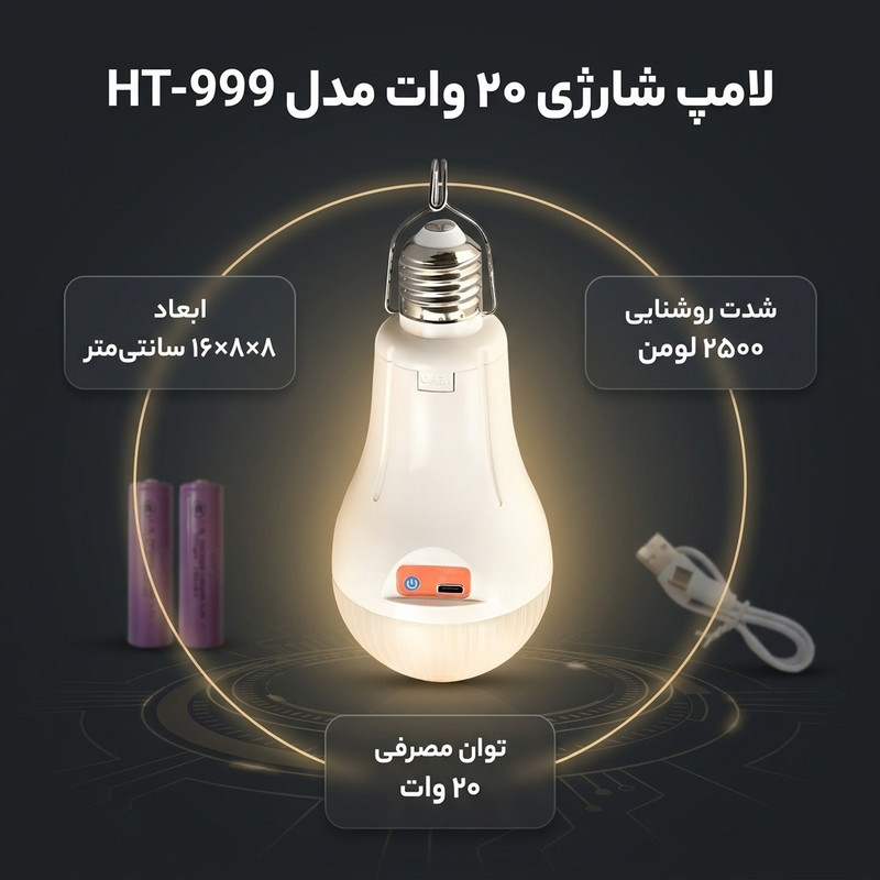 لامپ شارژی 20 وات مدل HT-999 پایه E27