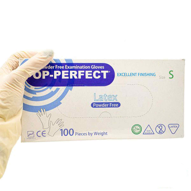 دستکش یکبار مصرف لاتکس حریر مدل OP-PERFECT سایز اسمال ده بسته 100 عددی