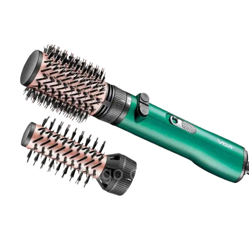 سشوار برس‌دار چرخشی 1200 وات وی جی ار مدل v-498، موتور DC، وزن 500 گرم، دارای سری برس‌دار گرد باریک، سری برس‌دار گرد پهن با ویژگی صاف‌کنندگی، حجم‌دهندگی، با قابلیت باد سرد، فناوری تولید یون