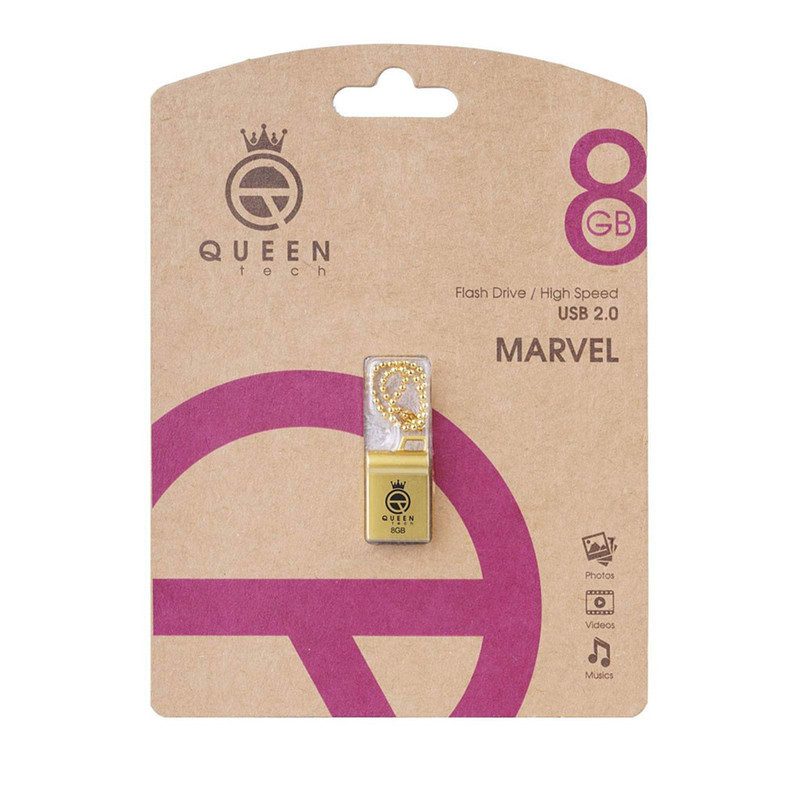 فلش مموری کوئین تک مدل MARVEL ظرفیت 8 گیگابایت مقاوم در برابر ضربه با طراحی ساده و بند انگشتی و زنجیر محافظ