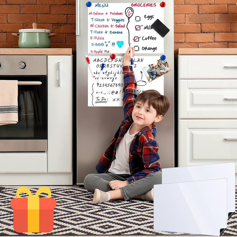 تخته وایت برد هوم اند فریج مدل 06 سایز 15x20 سانتی متر به همراه ماژیک و مگنت مجموعه 3 عددی