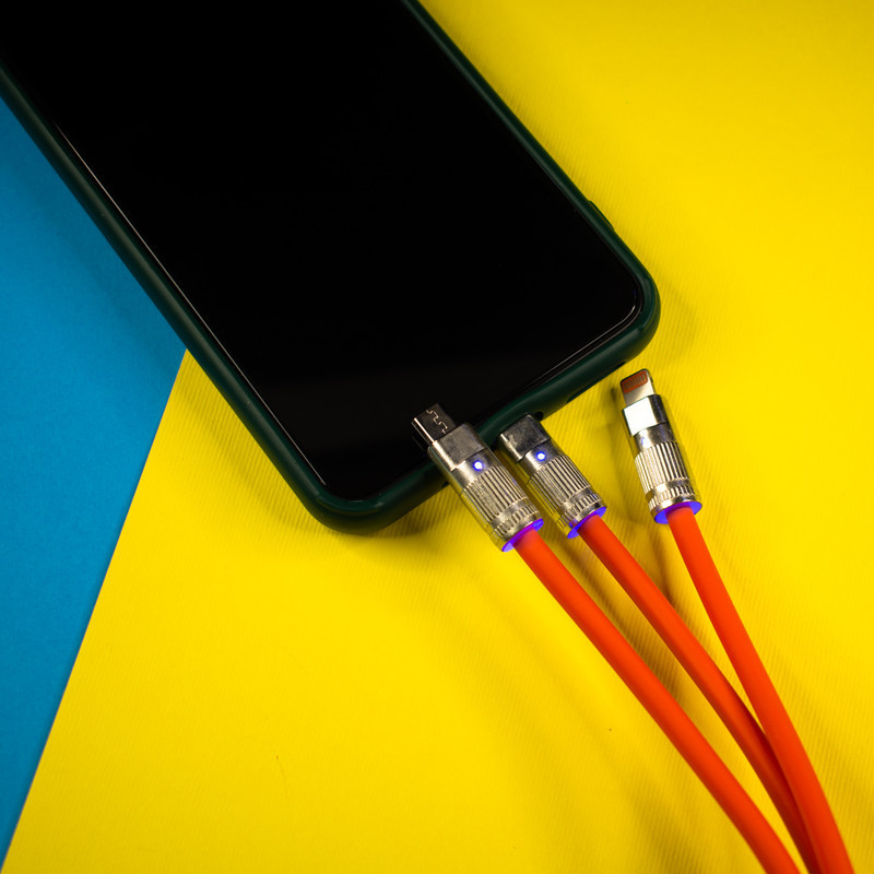 کابل تبدیل USB به USB-CmicroUSBلایتنینگ مدل 017 طول 1.15 متر