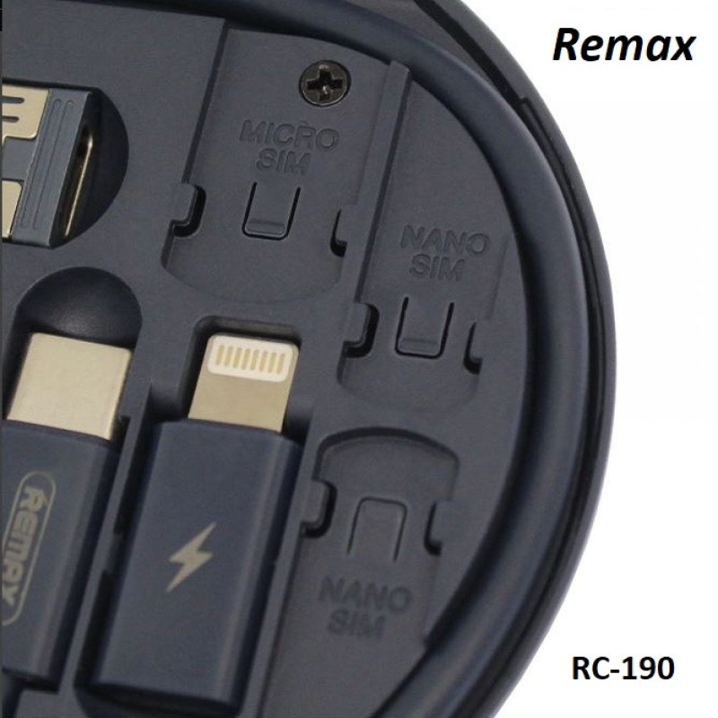 کابل تبدیل USBUSB-C به microUSB  لایتنینگ  USB-C ریمکس مدل RC_190 طول 0.29 متر به همراه سوزن سیم کارت