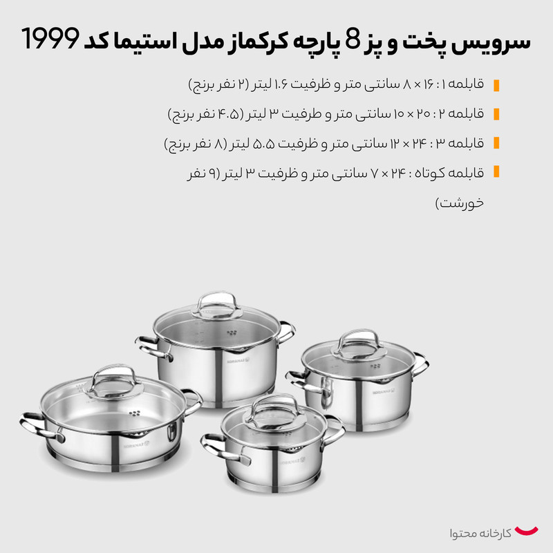 سرویس پخت و پز 8 پارچه کرکماز مدل استیما کد 1999