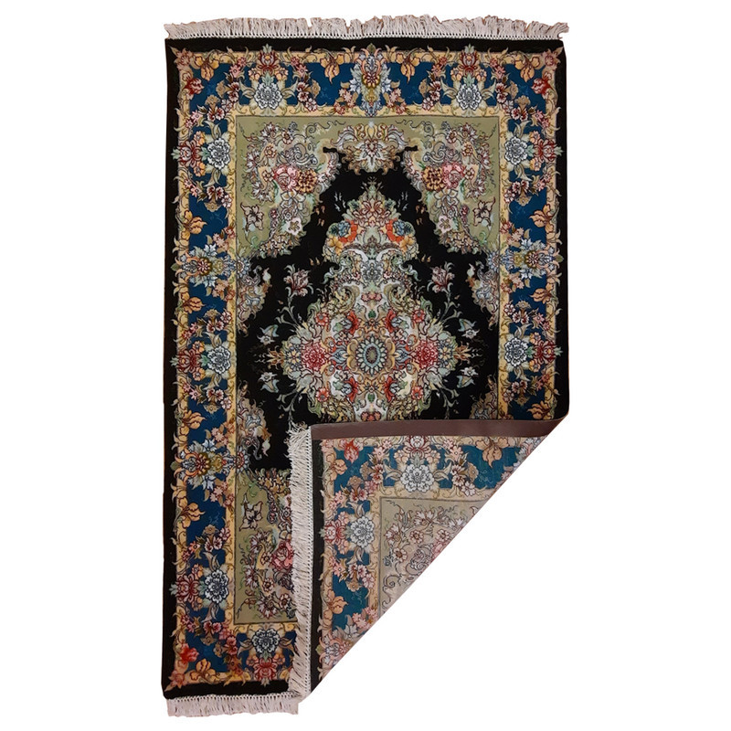 فرش دستبافت یک و نیم متری طرح گل ابریشم بافت تبریز کد NKP.F.12