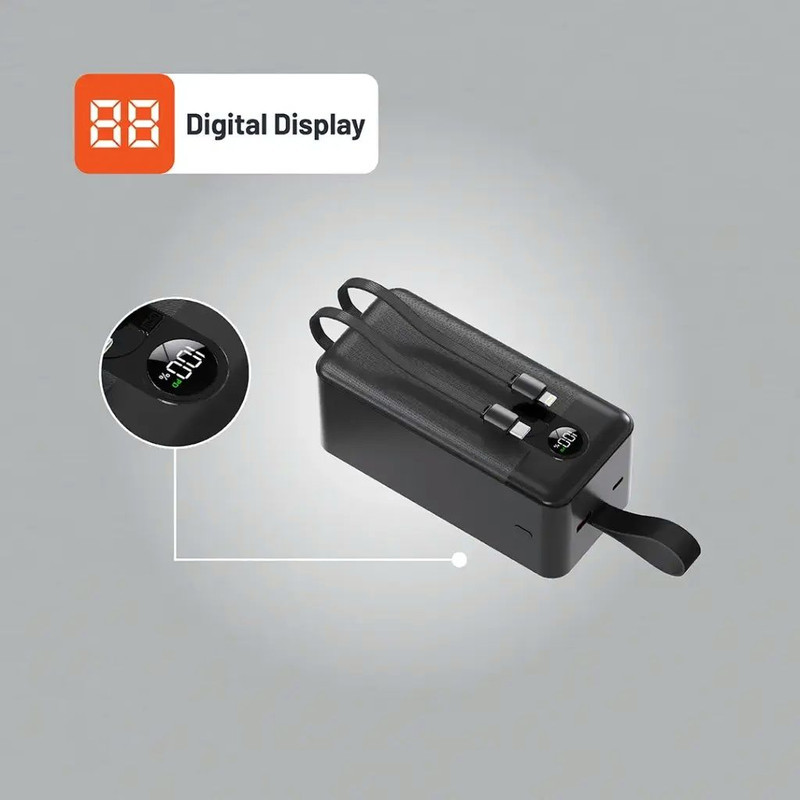 پاوربانک پرودو مدل Integrated Cables ظرفیت 50000 میلی آمپر بر ساعت