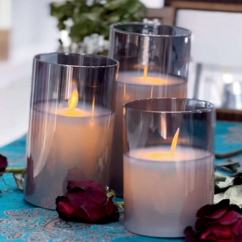 شمع ال ای دی طرح شیشه ای زمان اتمام 60 ساعت بسته 3 عددی
