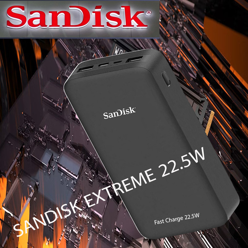 پاوربانک 22.5 وات سن دیسک مدل EXTREME ظرفیت 20000 میلی‌آمپرساعت