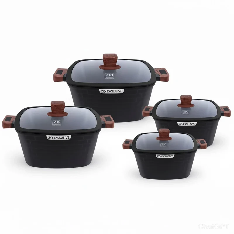 سرویس قابلمه و تابه گرانیتی ۱۰ پارچه زیو مدل ZCS-8550CASTLE BLACK SERIES
