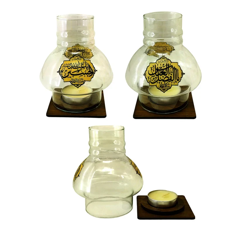جاشمعی مدل مذهبی پایه چوبی طرح السلام علیک یا اباالفضل ع و السلام علیک یا اباعبدالله ع کد 102667