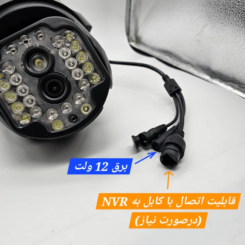 دوربین مداربسته تحت شبکه شارک IPC-V380-A28-WIFI دو لنز با چرخش قابل کنترل، کیفیت FULL HD 1080P، دید در شب رنگی دوگانه IR و وارم لایت، اتصال وای‌فای و LAN، آژیر هشدار و پشتیبانی از کارت حافظه micro SD