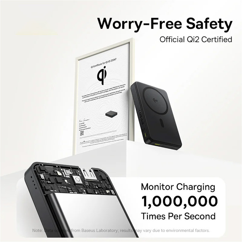 پاوربانک بی‌سیم 22.5 وات بیسوس مدل Airpow Ⅱ Qi2 Magnetic ظرفیت 10000 میلی‌آمپر ساعت
