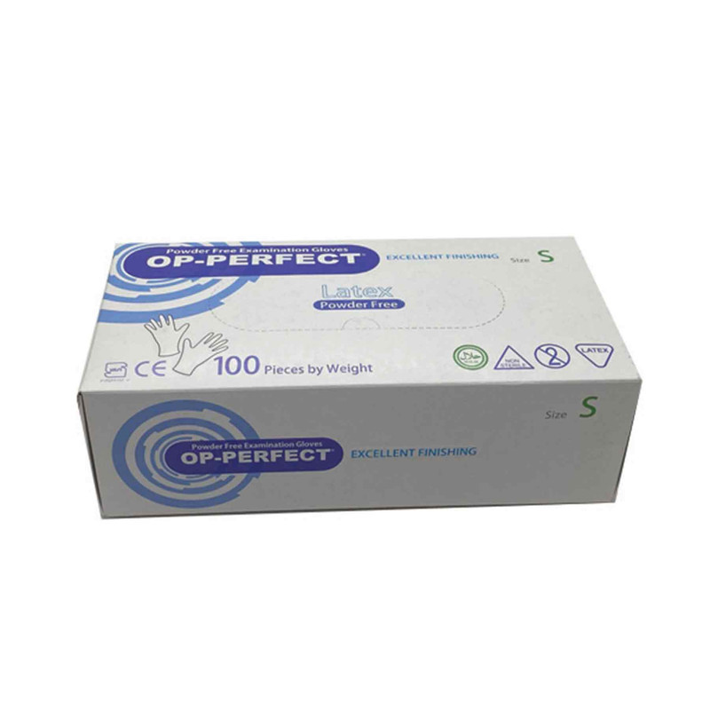 دستکش یکبار مصرف لاتکس حریر مدل OP-PERFECT سایز اسمال ده بسته 100 عددی