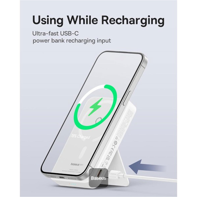 پاوربانک بی‌سیم 20 وات بیسوس مدل MagPro Magnetic Bracket 20w با ظرفیت 5000 میلی آمپر ساعت به همراه کابل USB-C به USB-C