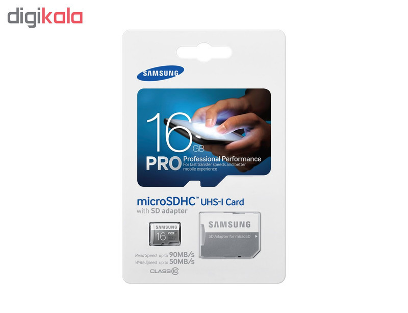 کارت حافظه microSDHC سامسونگ مدل Pro کلاس 10 استاندارد UHS-I U1 سرعت 90MBps ظرفیت 16 گیگابایت به همراه آداپتور SD