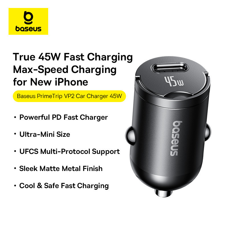 شارژر فندکی 45 وات بیسوس مدل  PrimeTrip 45W C02068 به همراه کابل USB-C