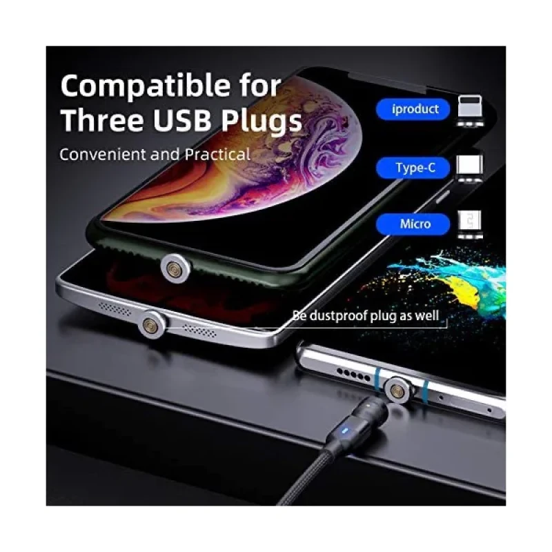 کابل تبدیل USB به MicroUSBUSB-Cلایتنینگ مدل 3:1 Magnetic طول 1 متر