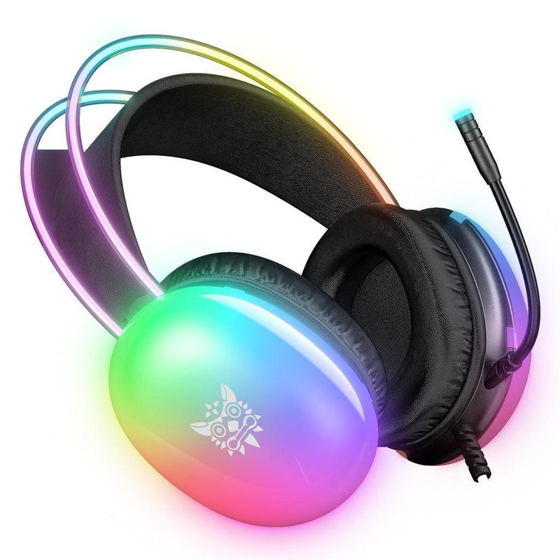 هدست گیمینگ اونیکوما مدل X25 RGB با نویز کنسلینگ میکروفون (ENC)، بدون قابلیت شارژ، اتصال از طریق جک 3.5 میلی متری صدا، دارای دکمه قطع و وصل میکروفون و دکمه کنترل صدا، طراحی ارگونومیک و بالشتک‌های نرم و قابل تنظیم، مقاوم در برابر رطوبت و عرق
