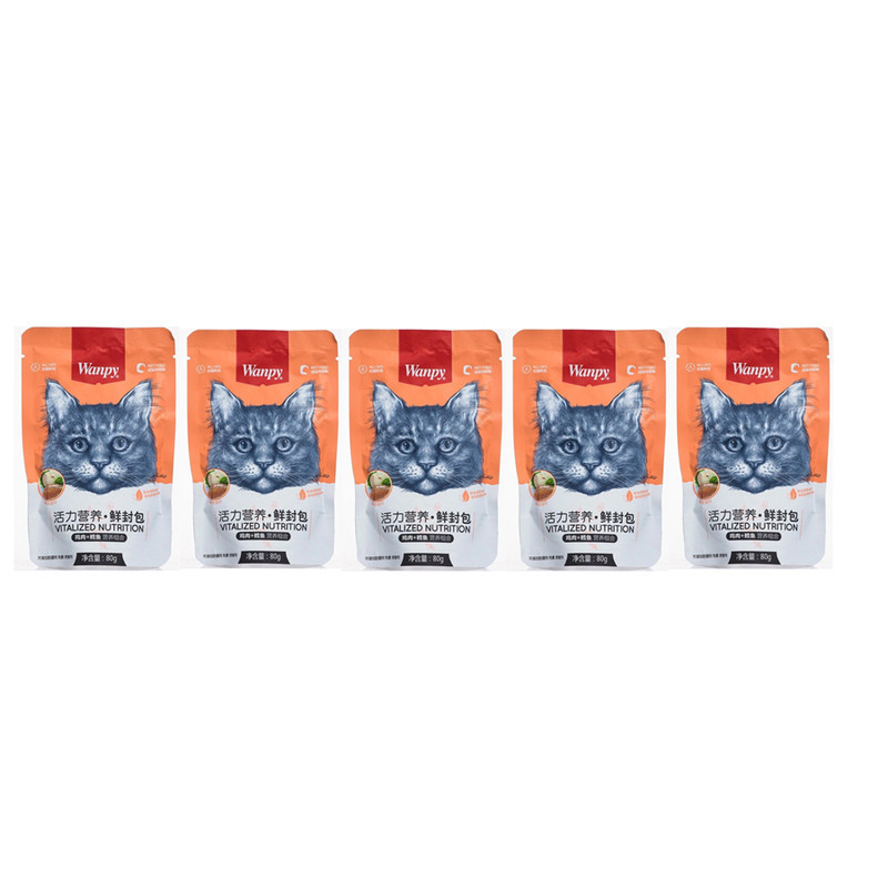 پوچ گربه ونپی مدل مرغ و ماهی کاد وزن 400 گرم بسته 5 عددی