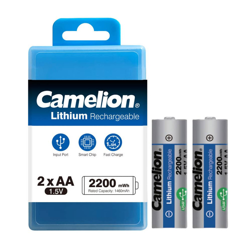 باتری قلمی و نیم قلمی قابل شارژ کملیون مدل USB-TYPE C-LI-ION ظرفیت 2200-650 میلی آمپر بسته ۴ عددی