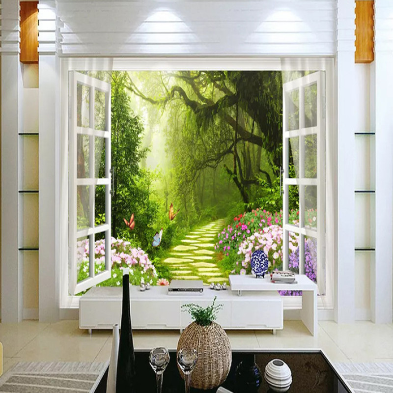 پوستر دیواری سه بعدی مدل پنجره پرده منظره DVRF1335