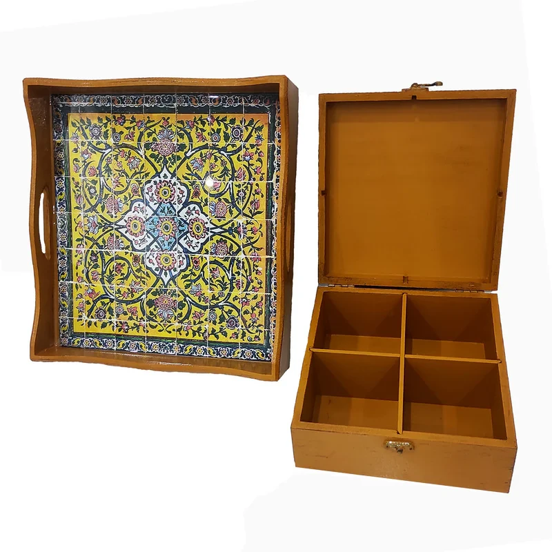 سینی چوبی مدل کاشی رزینی  کد kh30