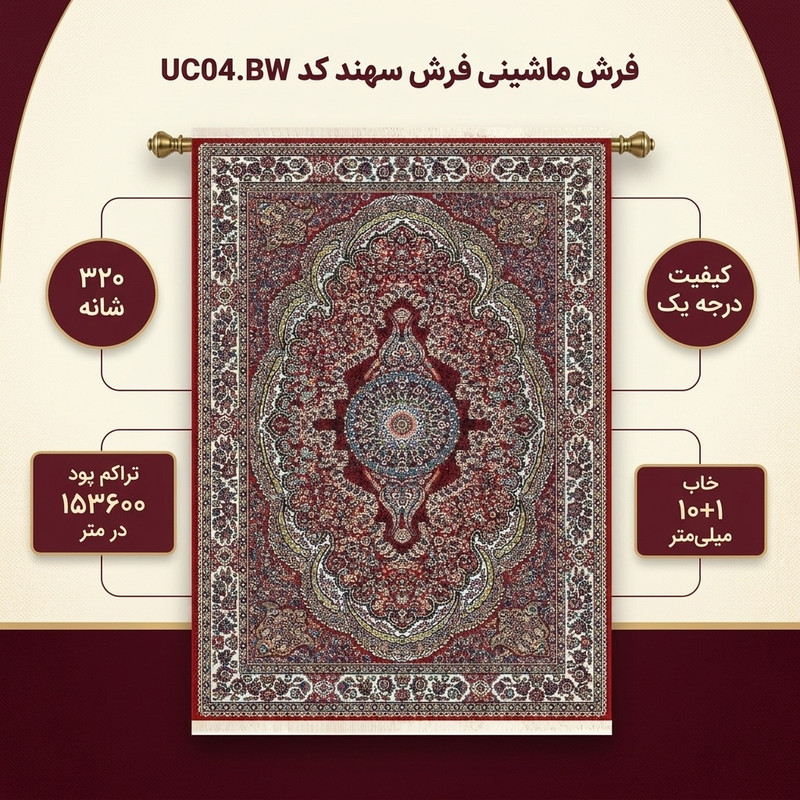 فرش ماشینی فرش سهند کد UC04.BW زمینه لاکی