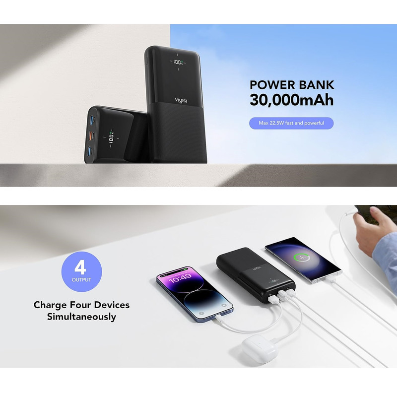 پاوربانک 12 وات وییسی مدل G3015 ظرفیت 30000 میلی‌آمپرساعت به همراه کابل USB-C