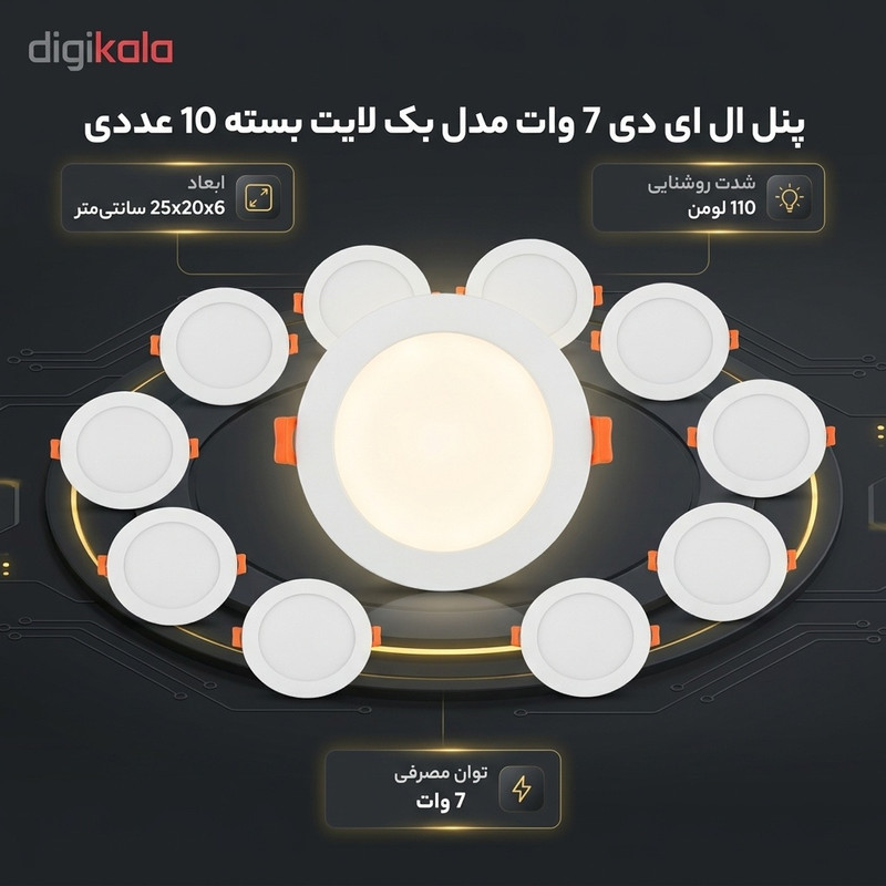 پنل ال ای دی 7 وات مدل بک لایت بسته 10 عددی