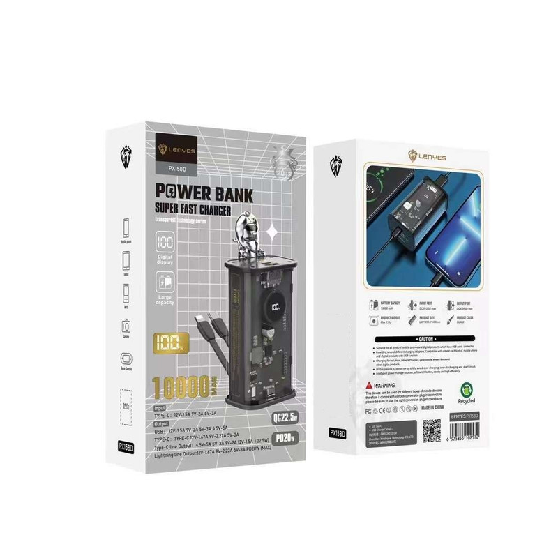 پاوربانک لنیز مدل PX158D ظرفیت 10000 میلی‌آمپر ساعت