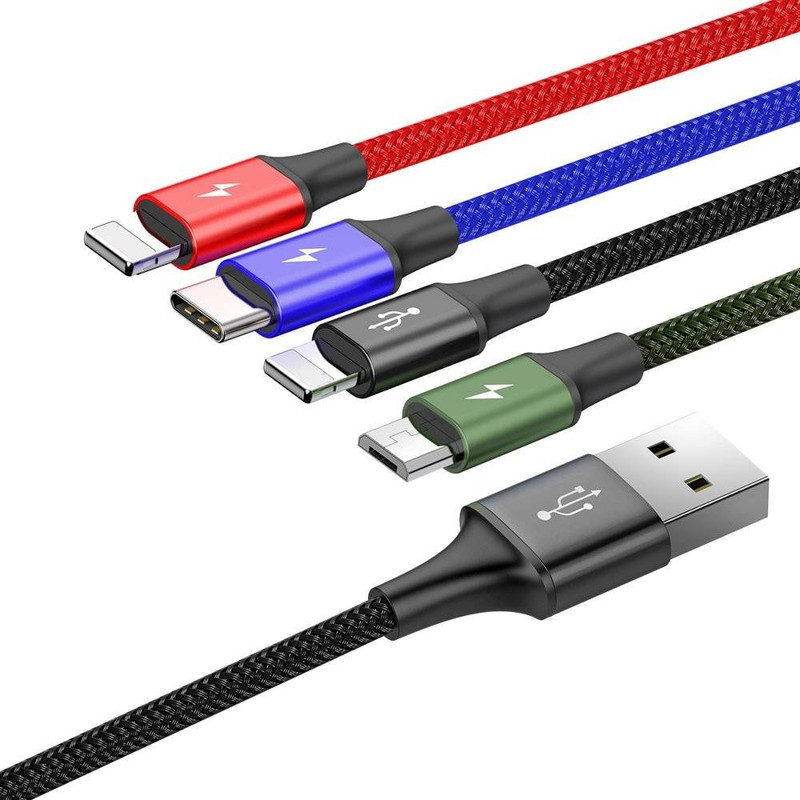 کابل تبدیل USB به لایتنینگUSB-CmicroUSB باسئوس مدل Rapid Series CA1T4-A01 طول 1.2 متر