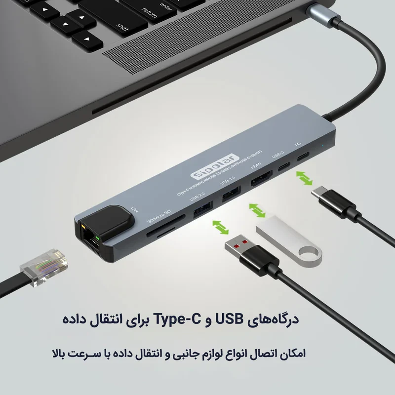 هاب 8 پورت USB-C به HDMI سیپولار مدل 8in1 SP-HU879