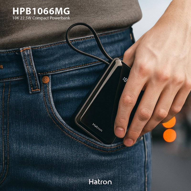 پاوربانک 22.5 وات هترون مدل HPB1066MG ظرفیت 10هزار میلی‌آمپرساعت