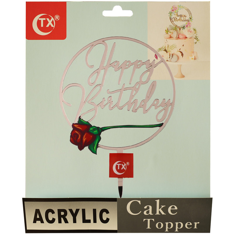 تاپر کیک تی ایکس مدل Happy Birthday طرح گل رز کد HBRR02