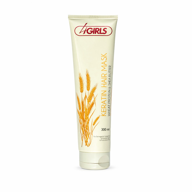 ماسک مو صاف کننده 4گرلز مدل Wheat proteion - Shea butter مناسب برای موهای آسیب دیده و رنگ شده حجم 300 میلی لیتر
