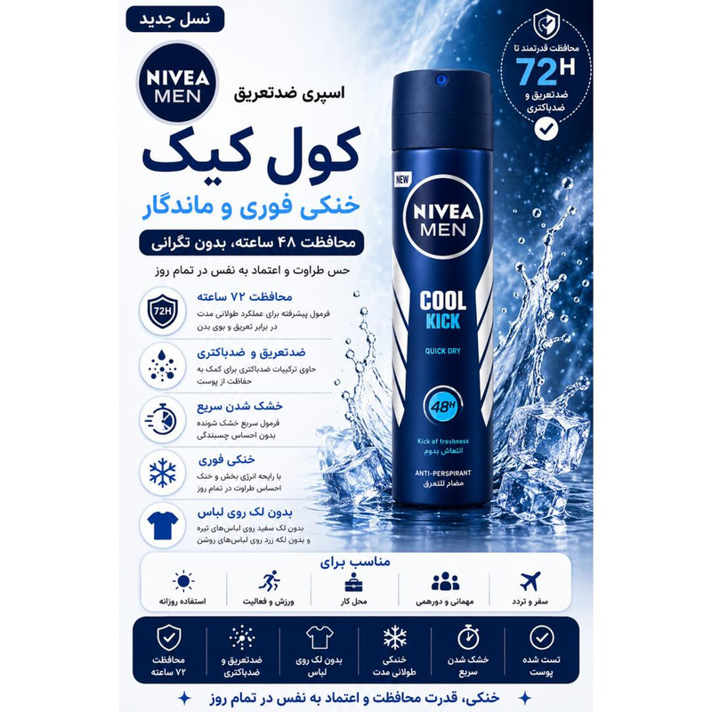 اسپری ضدتعریق مردانه نیوآ مدل 48H Fresh Active حجم 200 میلی‌لیتر