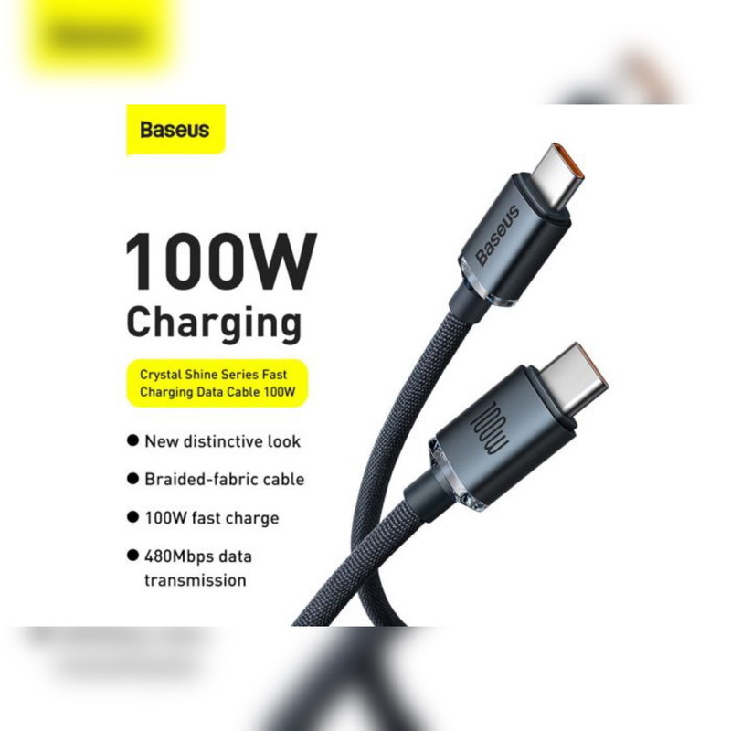 کابل usb-c بیسوس مدلcrystal shine100W new packطول۱.۲متر