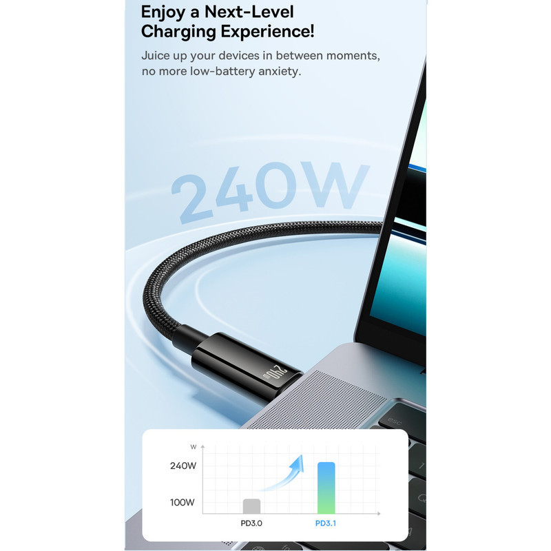 کابل تبدیل USB-C باسئوس مدل (TUNGSTEN GOLD  (240W طول 2 متر