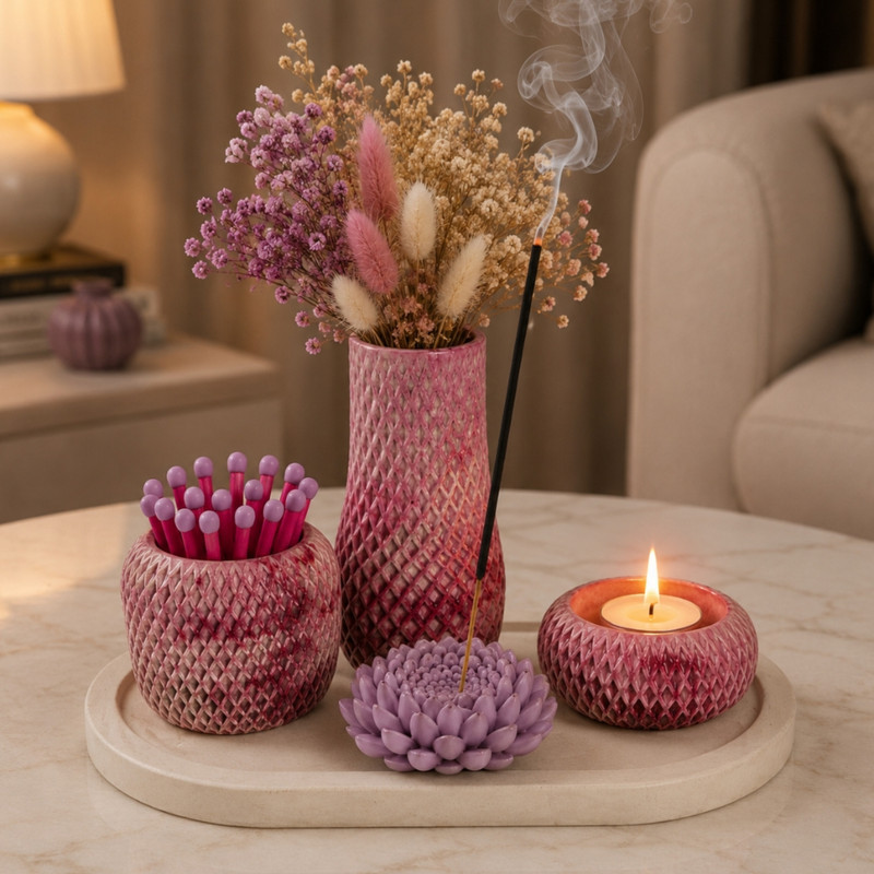 ست هدیه دکوری رومیزی مدل روژا مجموعه 5 عددی