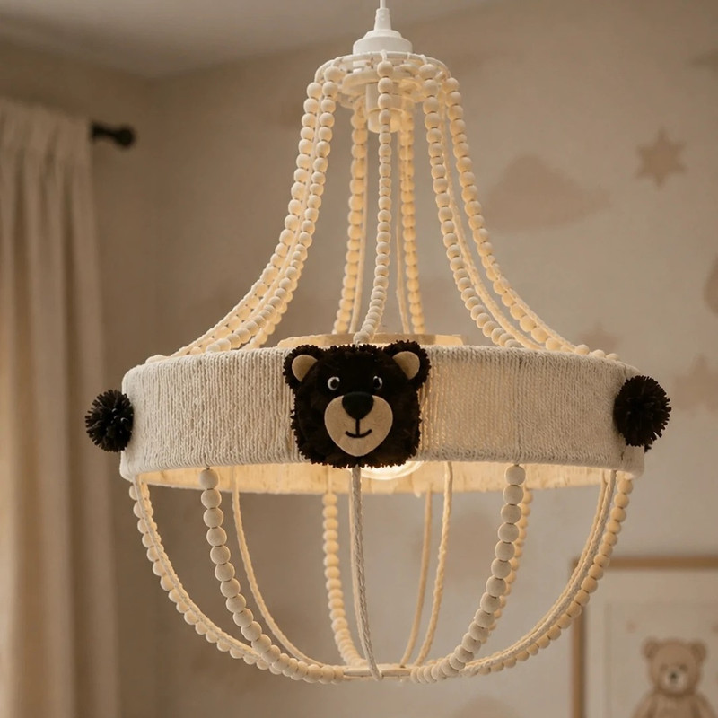 لوستر بافتنی مدل ست لوستر و آباژور کودک طرح Teddy مجموعه ۲ عددی