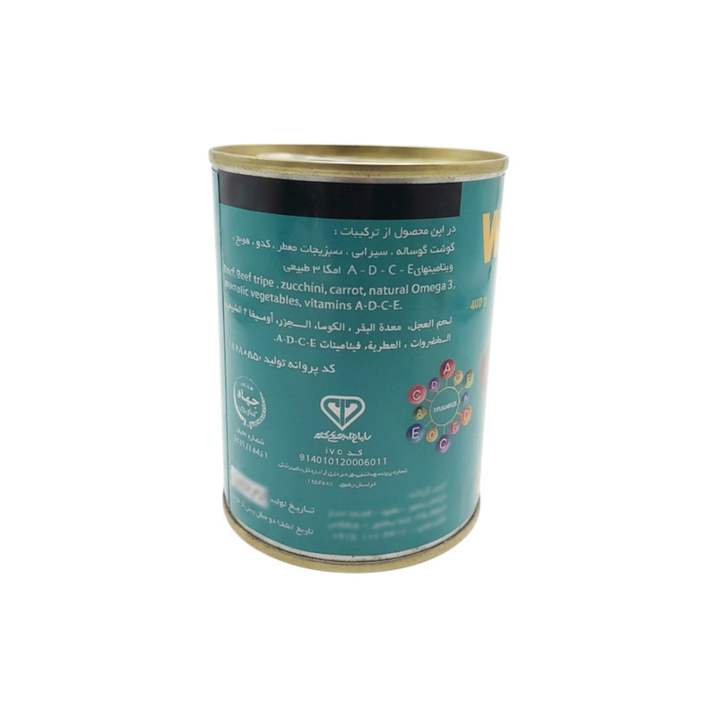 کنسرو غذای سگ ویشکاس مدل گوشت گوساله و سیرابی وزن ۳۸۰ گرمی