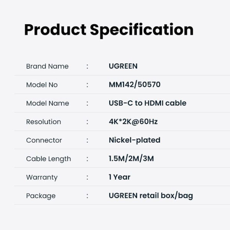 کابل تبدیل USB-C به HDMI یوگرین مدل MM142-50570 طول 1.5 متر
