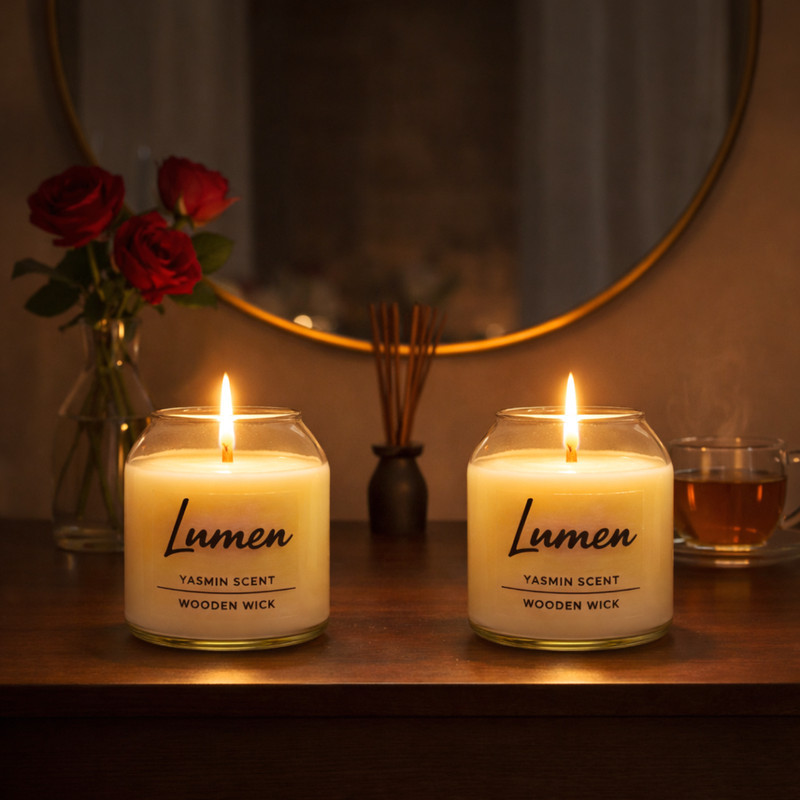 شمع لیوانی معطر مدل LUMEN-02 با رایحه گل یاسمن زمان اتمام ۹۰ ساعت