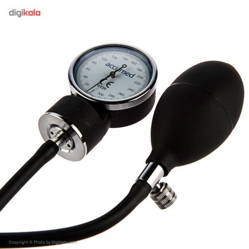فشارسنج بازویی عقربه‌ای اکیومد مدل KJ-106C با مانومتر بزرگ و خوانا، کاف ضد حساسیت بدون لاتکس، پیچ تخلیه برنجی با روکش کروم و گوشی پزشکی تک‌بل مناسب دور بازوی 24 تا 32 سانتی‌متر