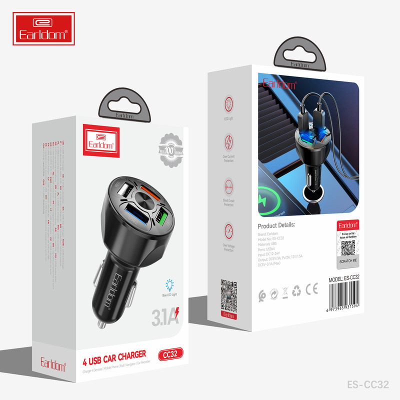 شارژر فندکی 18 وات ارلدام مدل 4USB CAR CHARGER