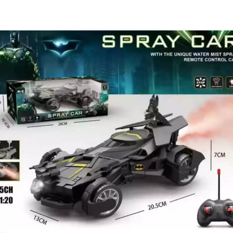 ماشین بازی کنترلی ناب سل مدل بتمن شارژی دودزا چراغدار همراه با فیگور بتمن BATMAN REMOTE CONTROL SPRAY CAR