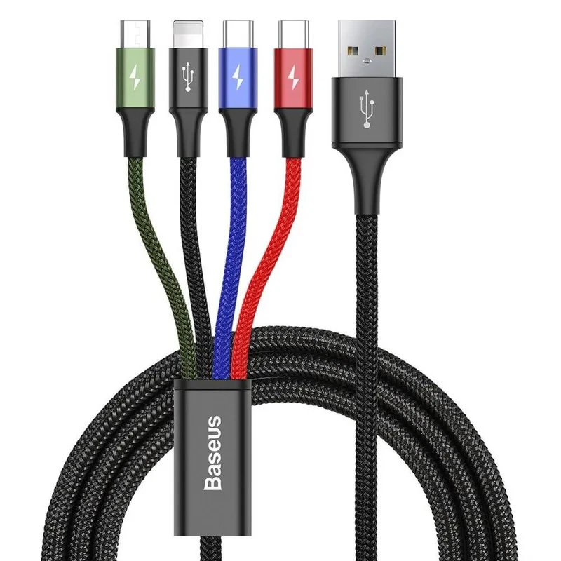 کابل تبدیل USB به لایتنینگ microUSB USB-C باسئوس مدل CA1T4-B01 طول 1.2 متر