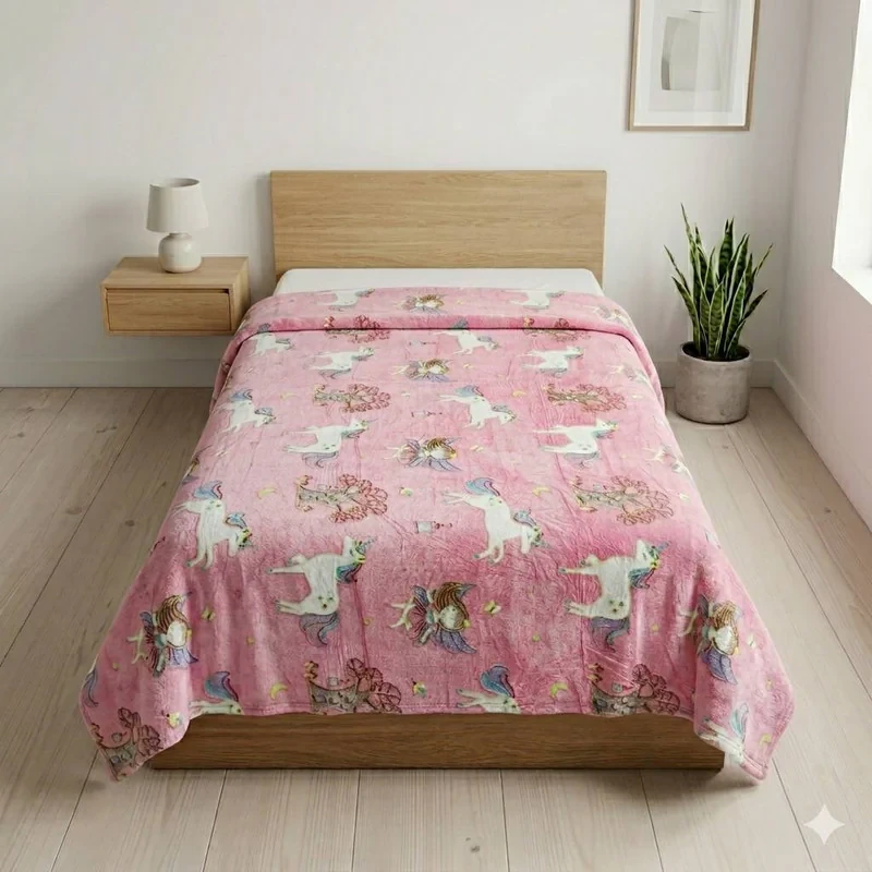 پتو مسافرتی 1 نفره مدل اسب تک شاخ سایز 200x150 سانتی‌متر